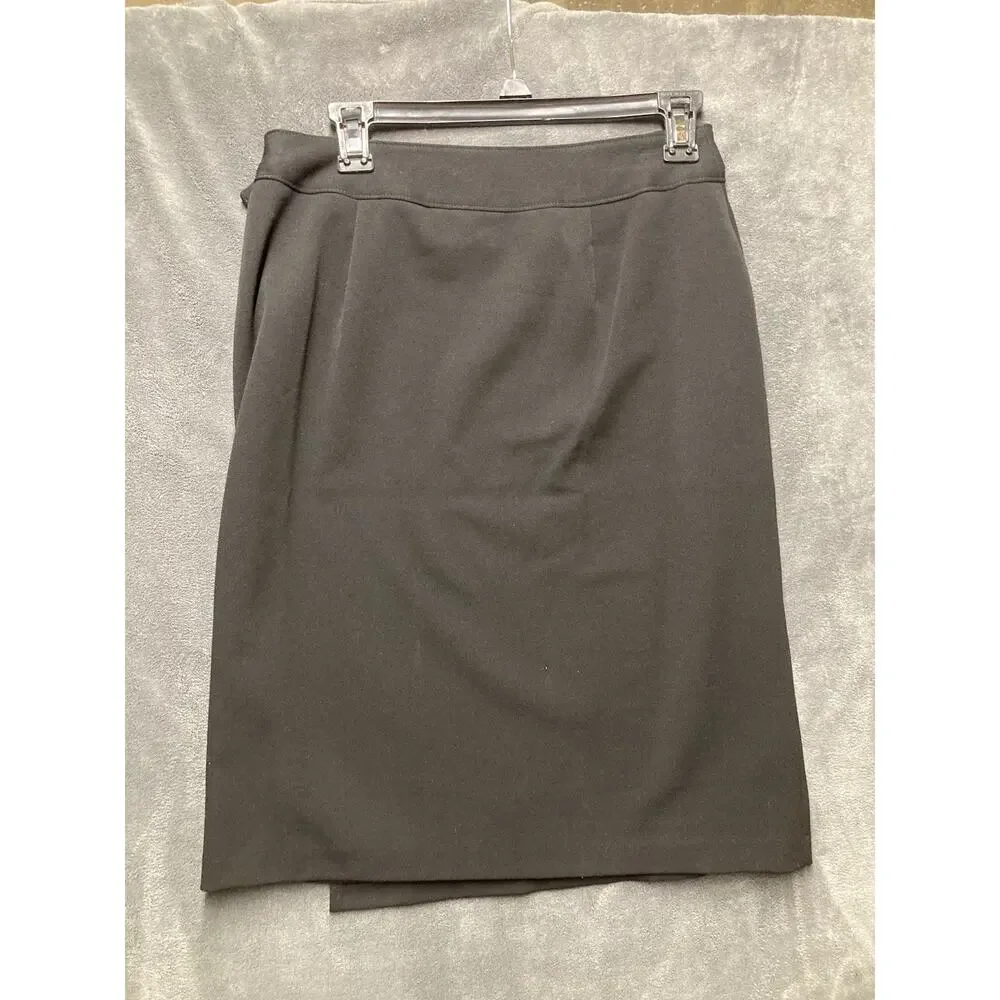 Y2K Briggs New York Wrap Skirt Black Buckle Twill Knee Length Dark Academia Sz 8